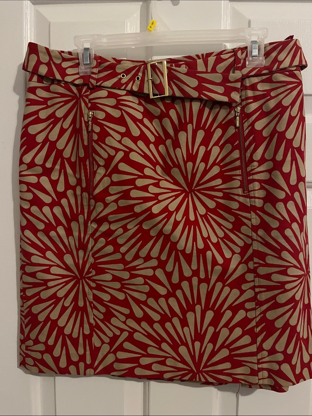 Talbots Red and Tan Floral-Print Belted Skirt